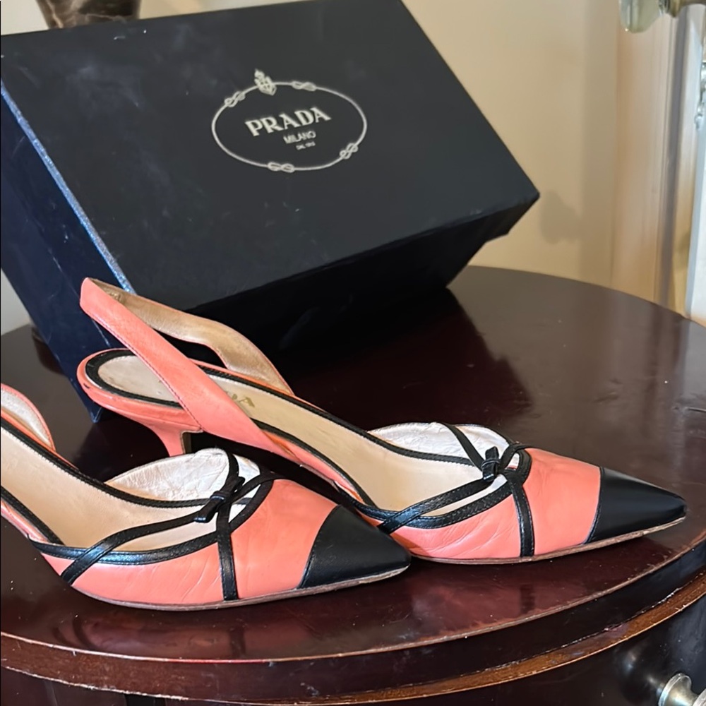 Prada Women's Pink and Black Slingback Heels